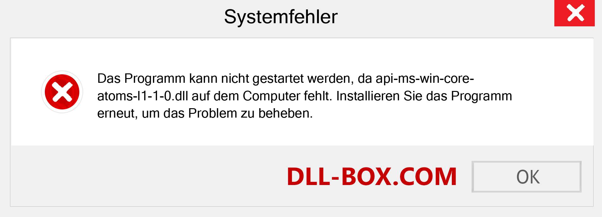 api-ms-win-core-atoms-l1-1-0.dll-Datei fehlt?. Download für Windows 7, 8, 10 - Fix api-ms-win-core-atoms-l1-1-0 dll Missing Error unter Windows, Fotos, Bildern